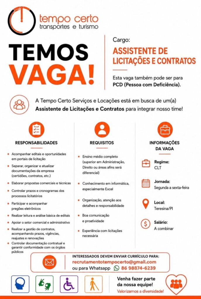 Vaga de emprego para Assistente de Licitações e Contratos
