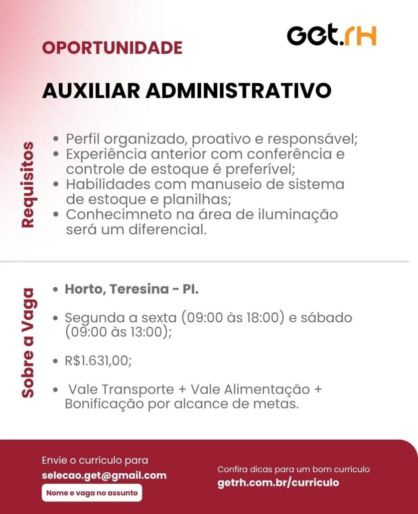 Vaga de emprego para Auxiliar Administrativo