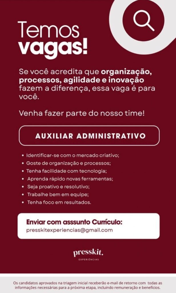 Vaga de emprego para Auxiliar Administrativo