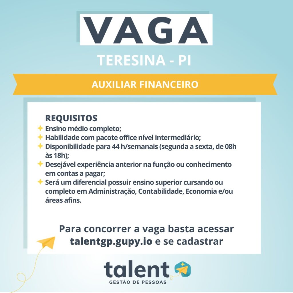 Vaga de emprego para Auxiliar Financeiro