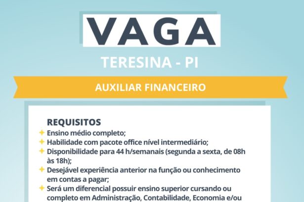 Vaga de emprego para Auxiliar Financeiro