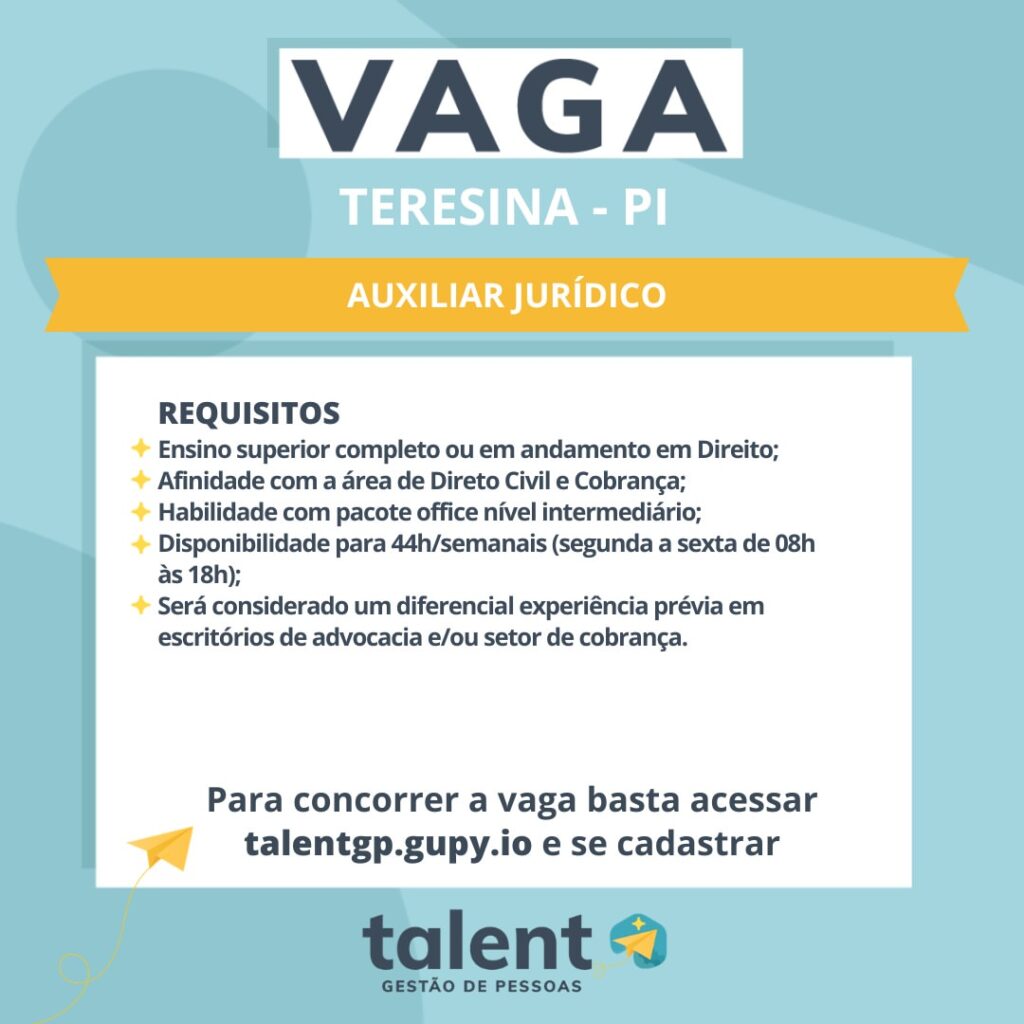 Vaga de emprego para Auxiliar Jurídico