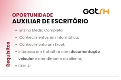 Vaga de emprego para Auxiliar de Escritório