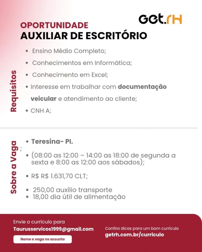 Vaga de emprego para Auxiliar de Escritório