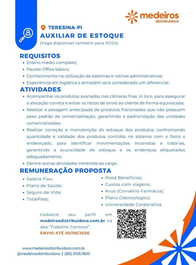 Vaga de emprego para Auxiliar de Estoque
