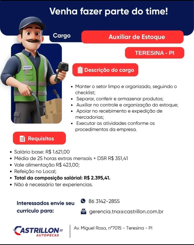 Vaga de emprego para Auxiliar de Estoque