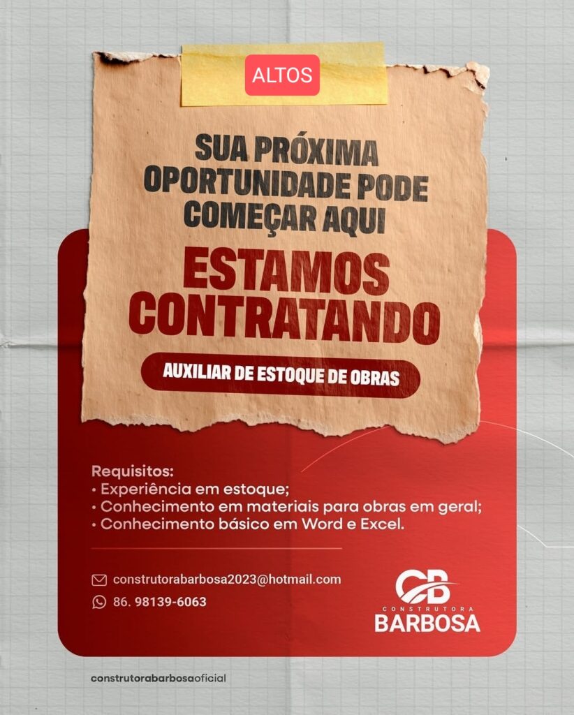 Vaga de emprego para Auxiliar de Estoque em Altos
