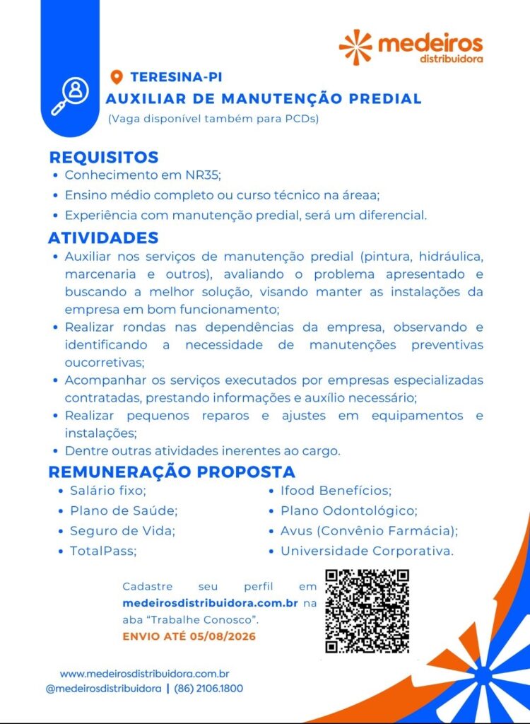 Vaga de emprego para Auxiliar de Manutenção Predial