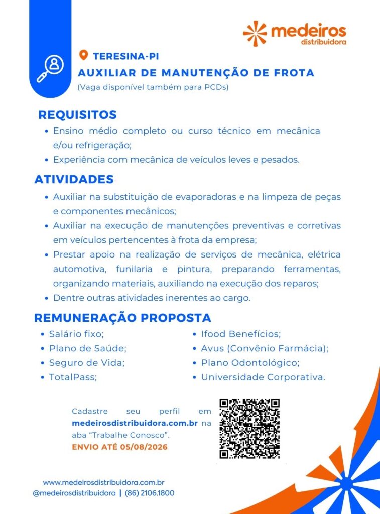Vaga de emprego para Auxiliar de Manutenção de Frota