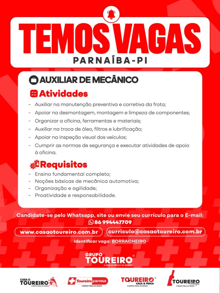 Vaga de emprego para Auxiliar de Mecânico