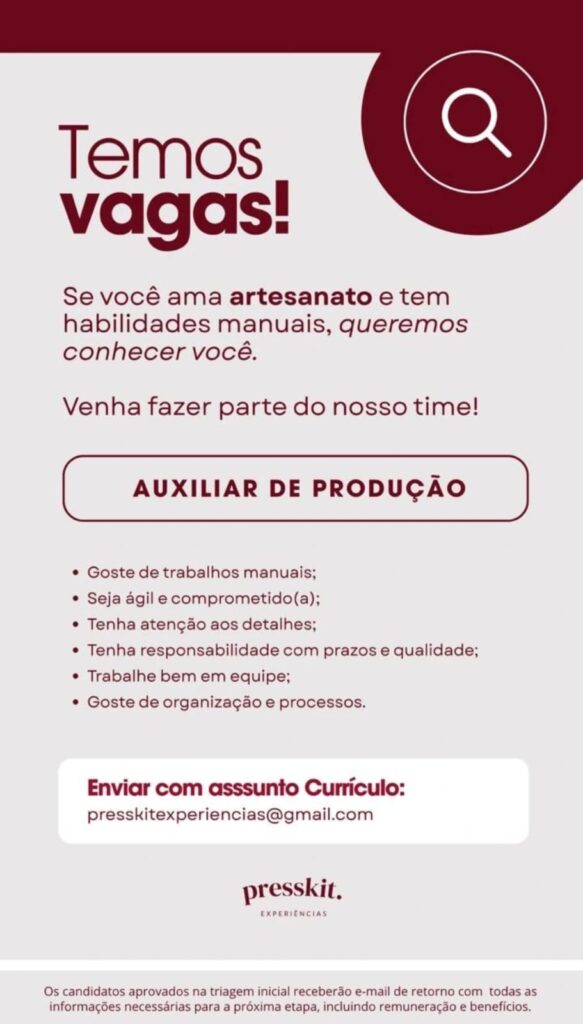Vaga de emprego para Auxiliar de Produção