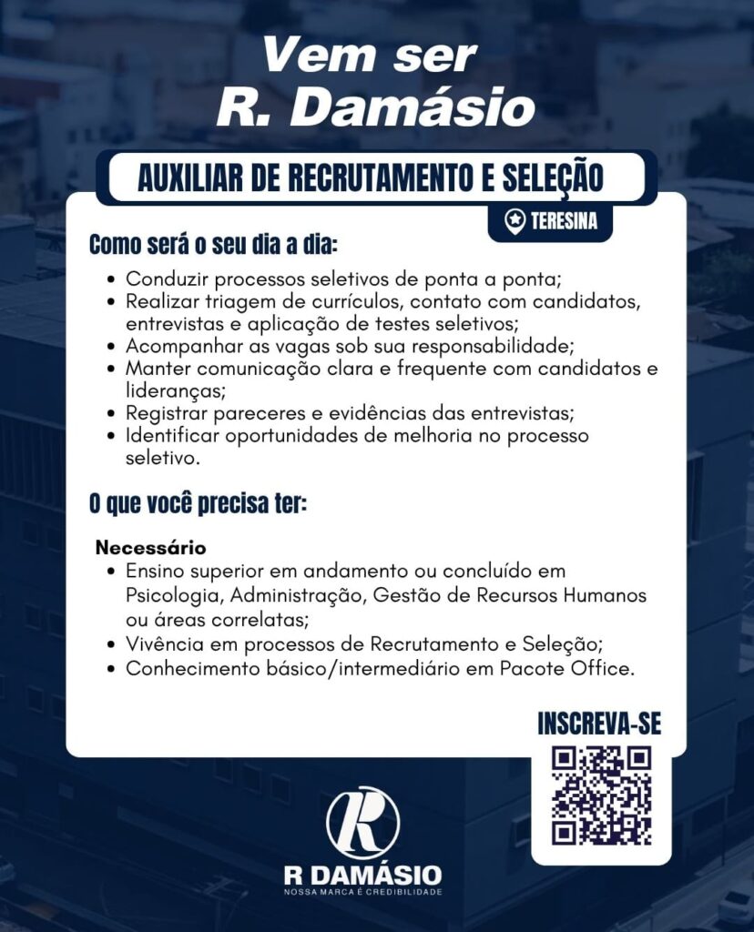 Vaga de emprego para Auxiliar de Recrutamento e Seleção