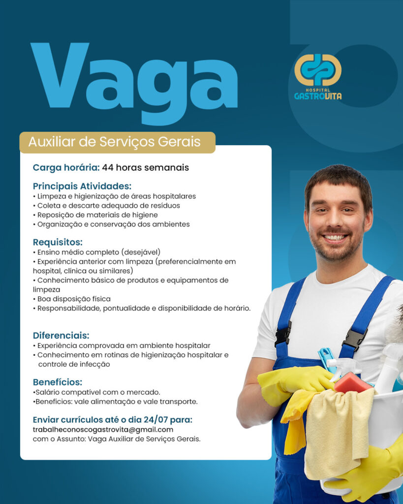 Vaga de emprego para Auxiliar de Serviços Gerais