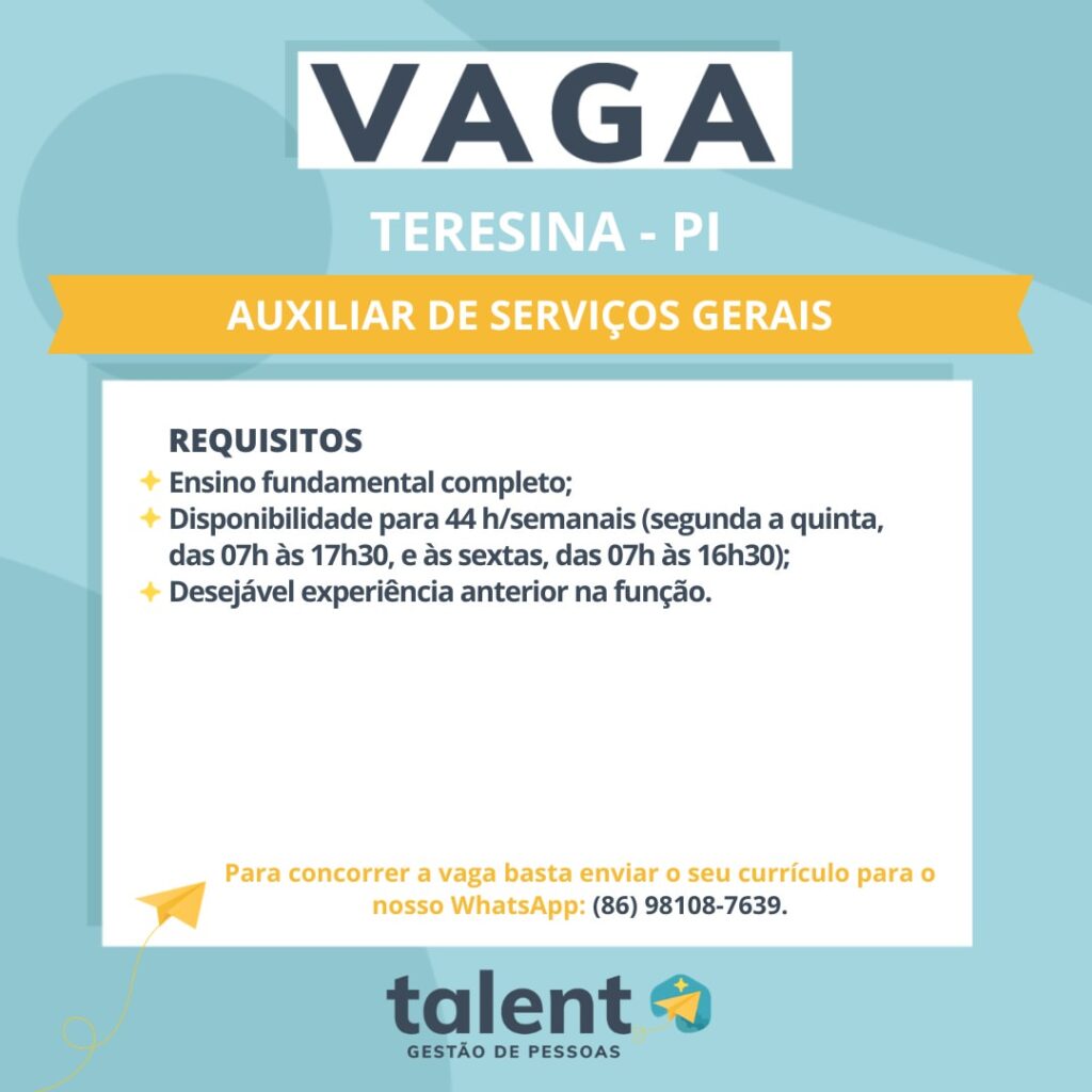 Vaga de emprego para Auxiliar de Serviços Gerais