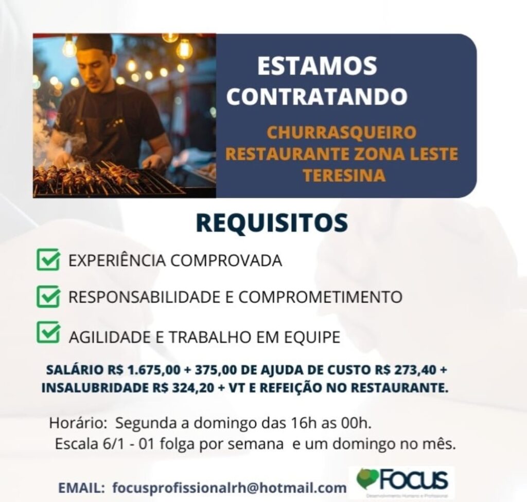 Vaga de emprego para Churrasqueiro
