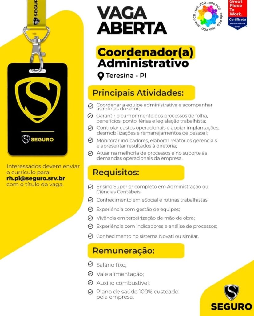 Vaga de emprego para Coordenador(a) Administrativo