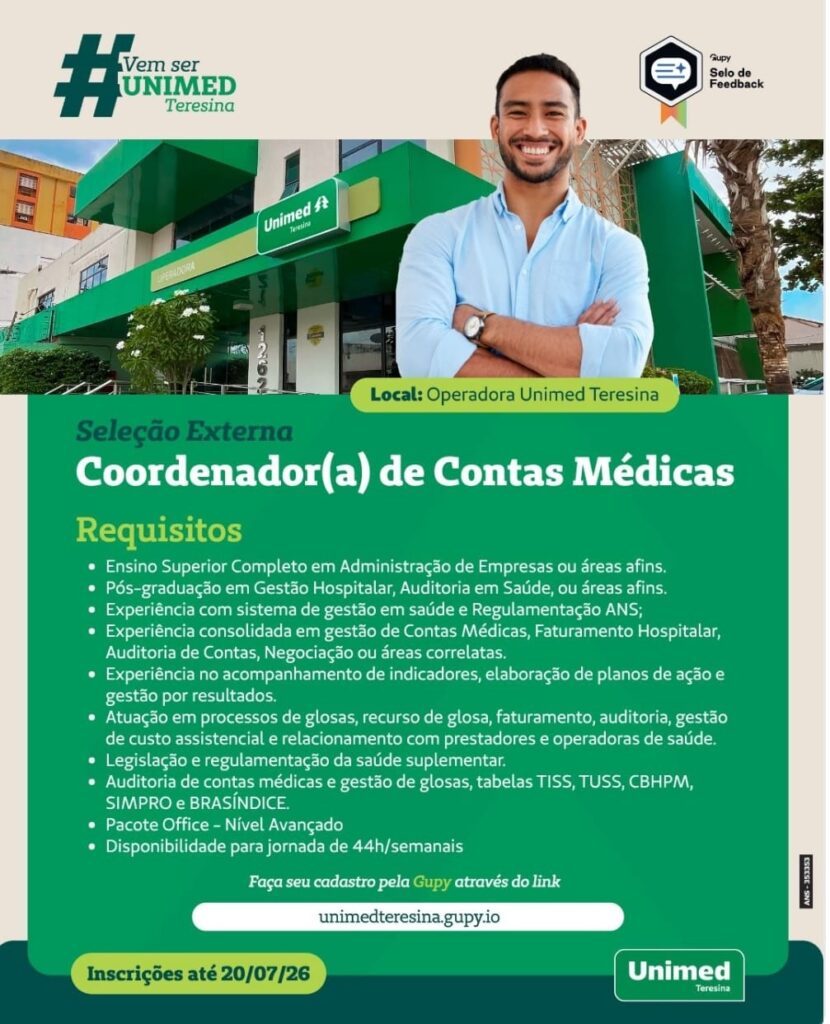 Vaga de emprego para Coordenador(a) de Contas Médicas