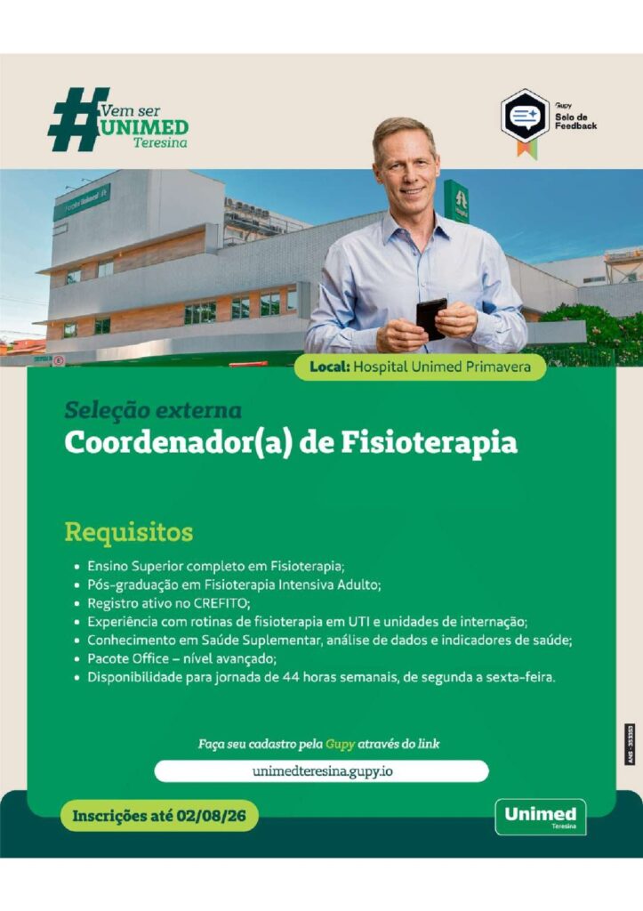 Vaga de emprego para Coordenador(a) de Fisioterapia