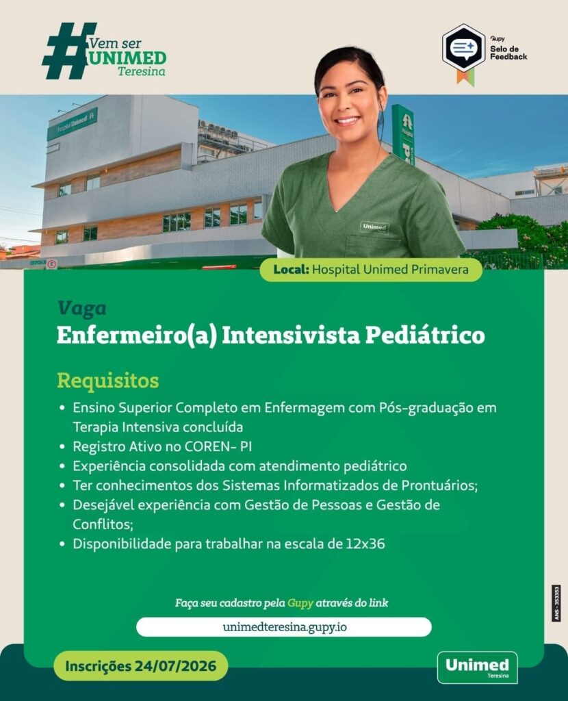Vaga de emprego para Enfermeiro(a) Intensivista Pediátrico