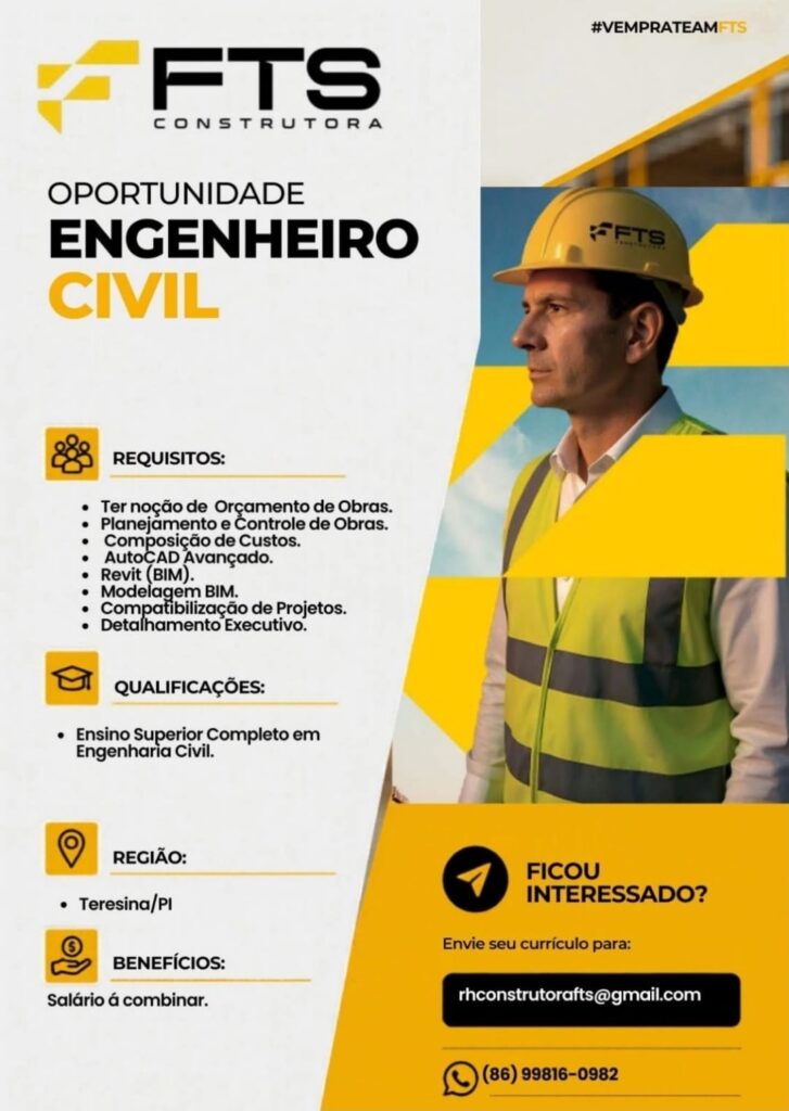 Vaga de emprego para Engenheiro Civil