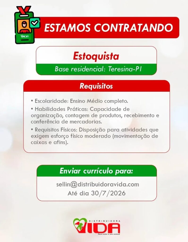 Vaga de emprego para Estoquista