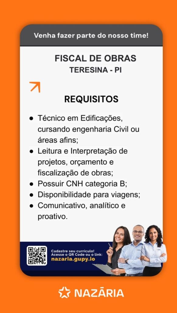 Vaga de emprego para Fiscal de Obras