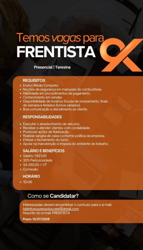 Vaga de emprego para Frentista