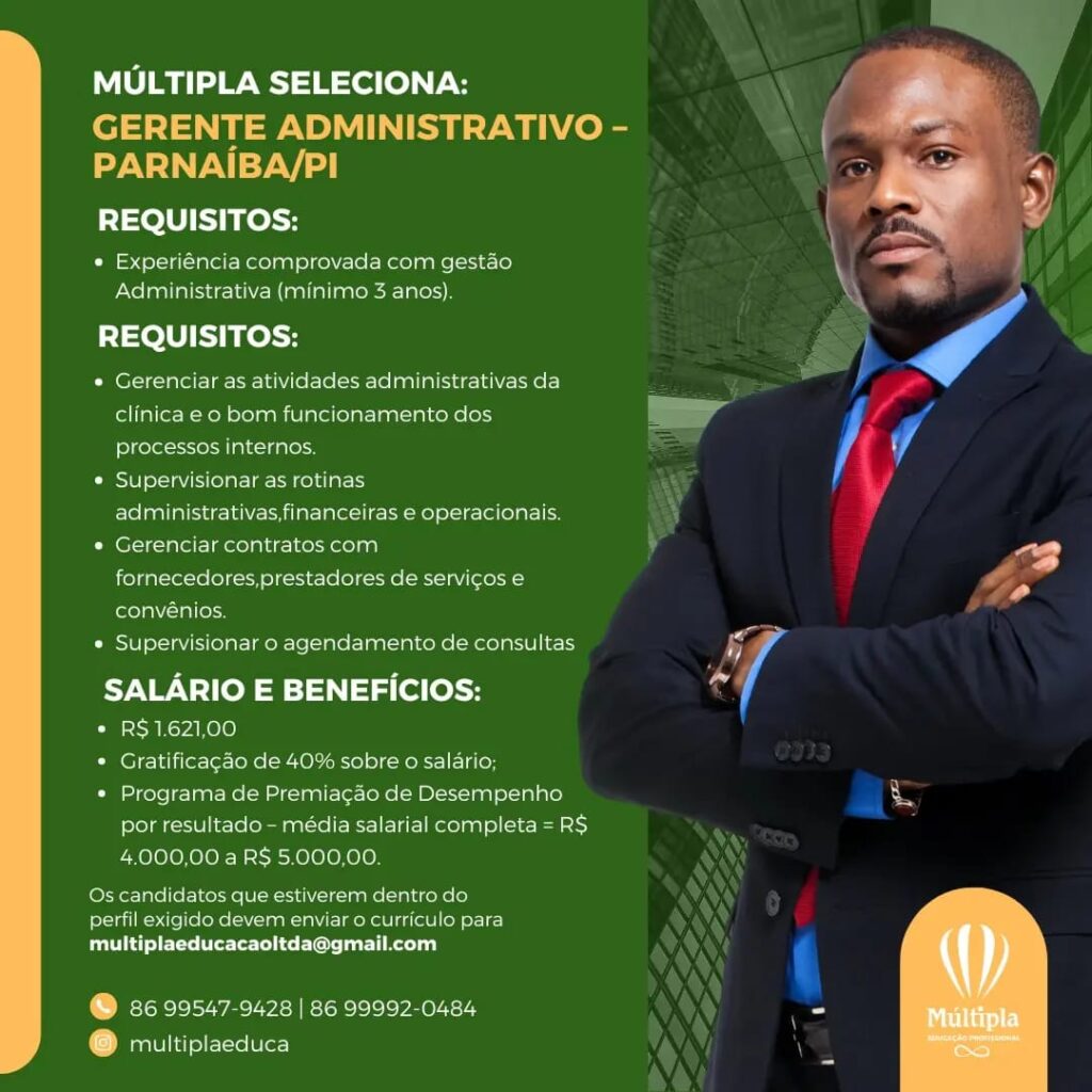 Vaga de emprego para Gerente Administrativo em Parnaíba