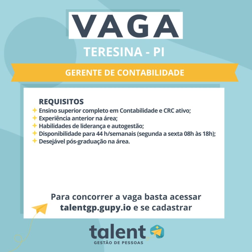 Vaga de emprego para Gerente de Contabilidade