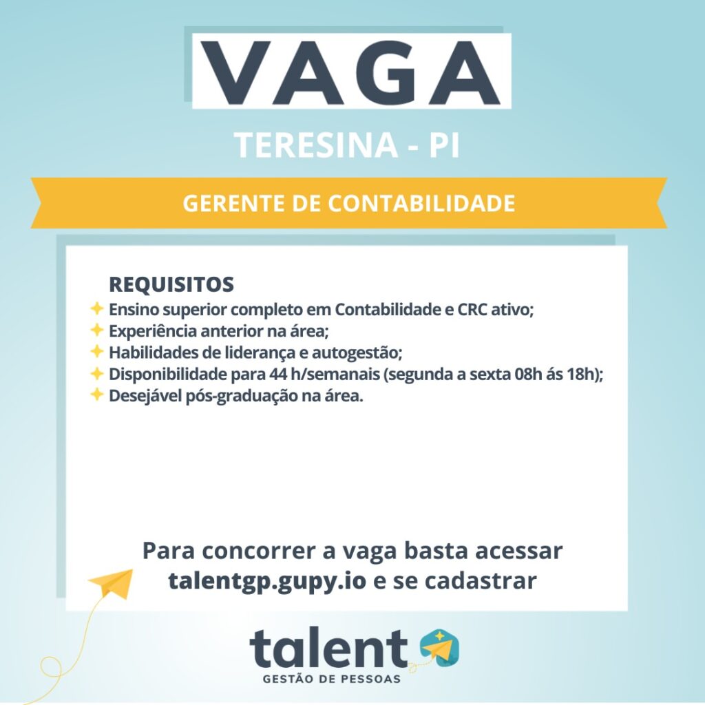 Vaga de emprego para Gerente de Contabilidade em Teresina