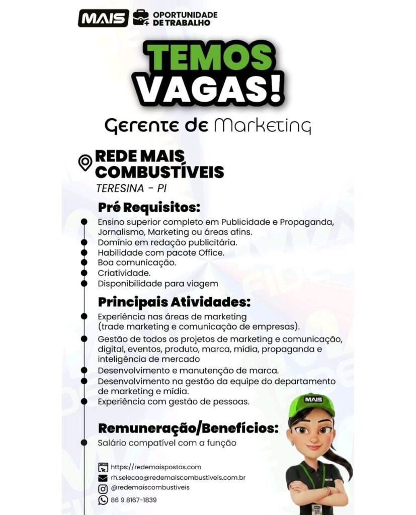 Vaga de emprego para Gerente de Marketing