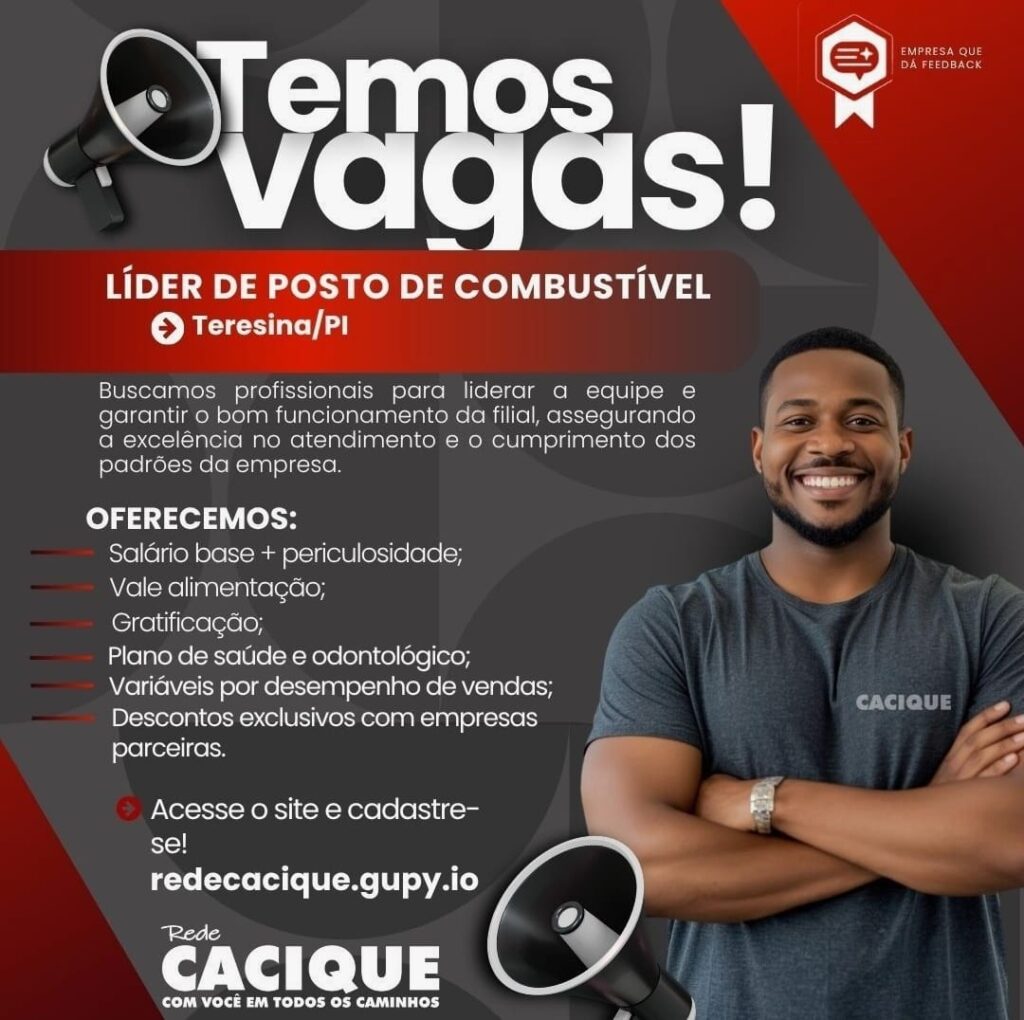 Vaga de emprego para Líder de Posto de Combustível