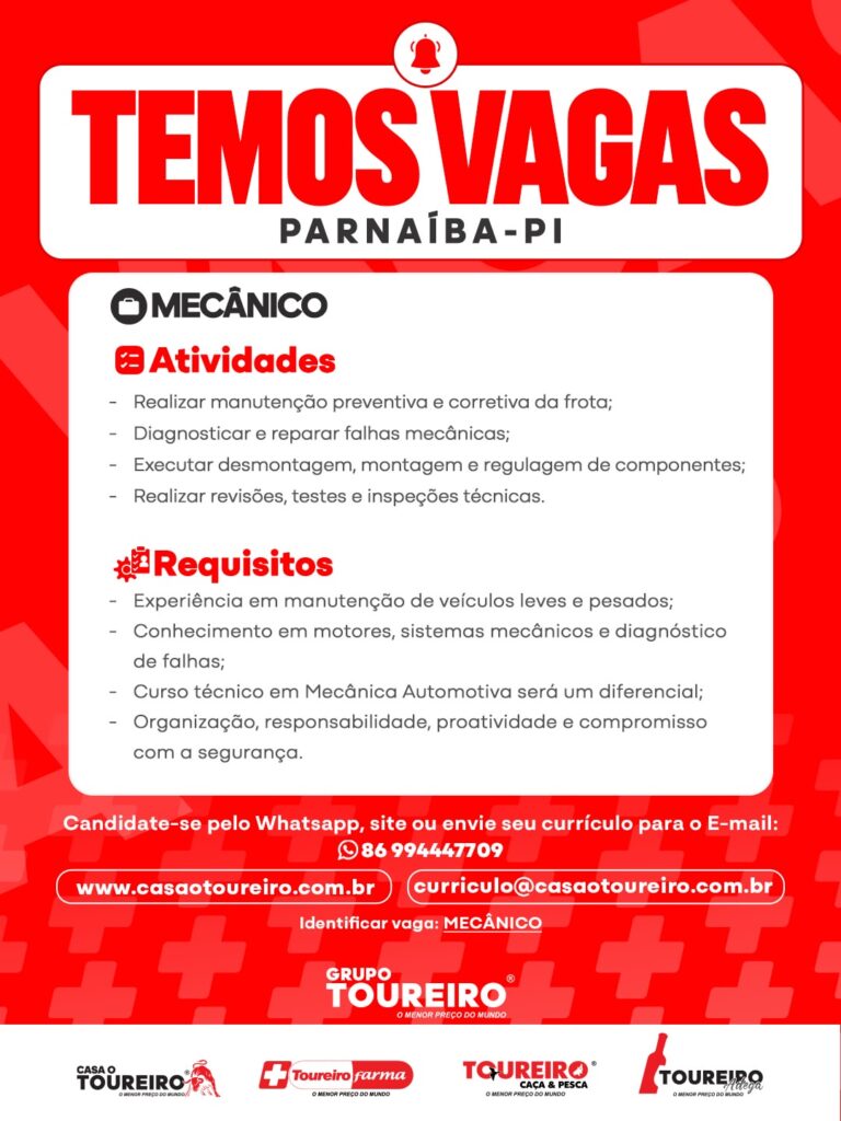 Vaga de emprego para Mecânico