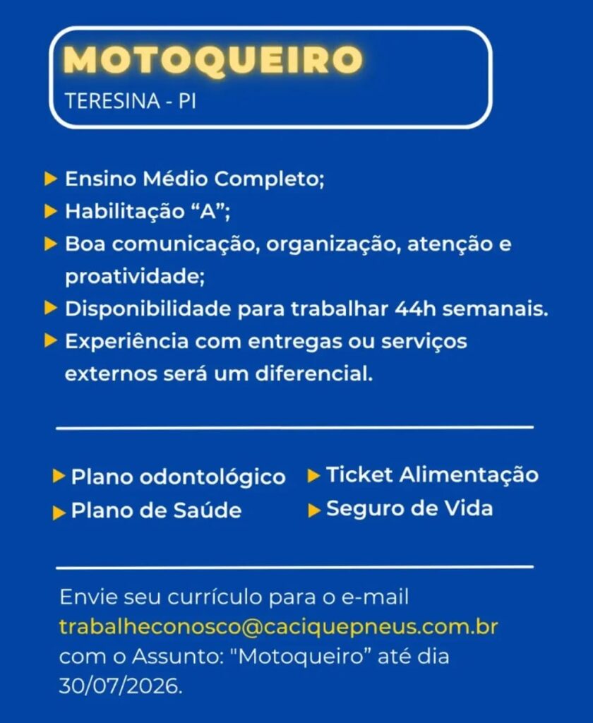 Vaga de emprego para Motoqueiro