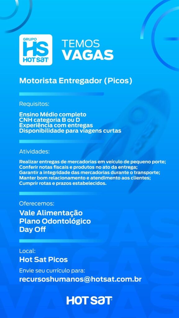 Vaga de emprego para Motorista Entregador em Picos