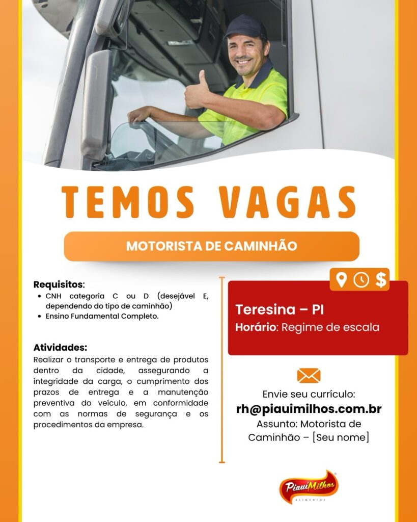 Vaga de emprego para Motorista de Caminhão