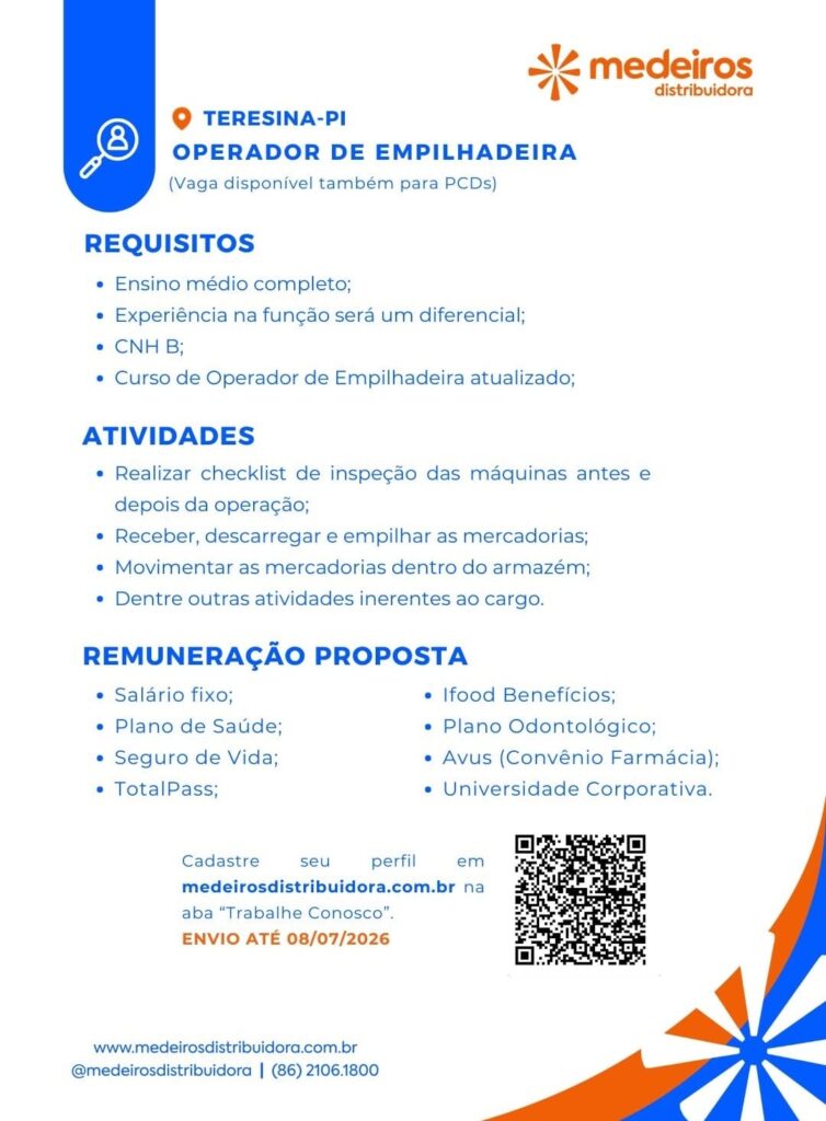 Vaga de emprego para Operador de Empilhadeira