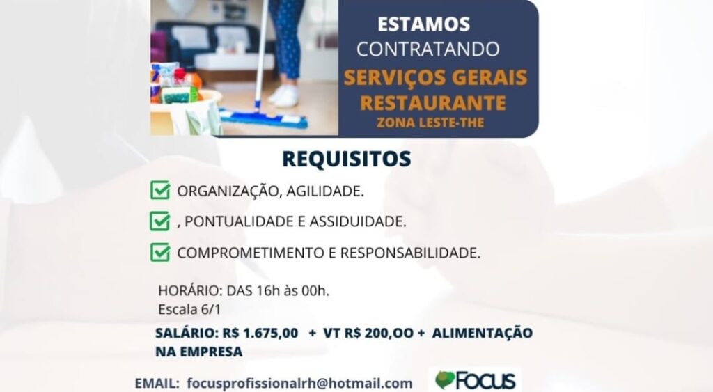 Vaga de emprego para Serviços Gerais