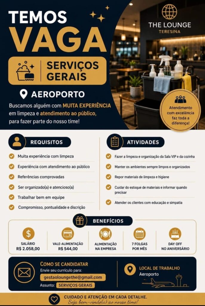 Vaga de emprego para Serviços Gerais