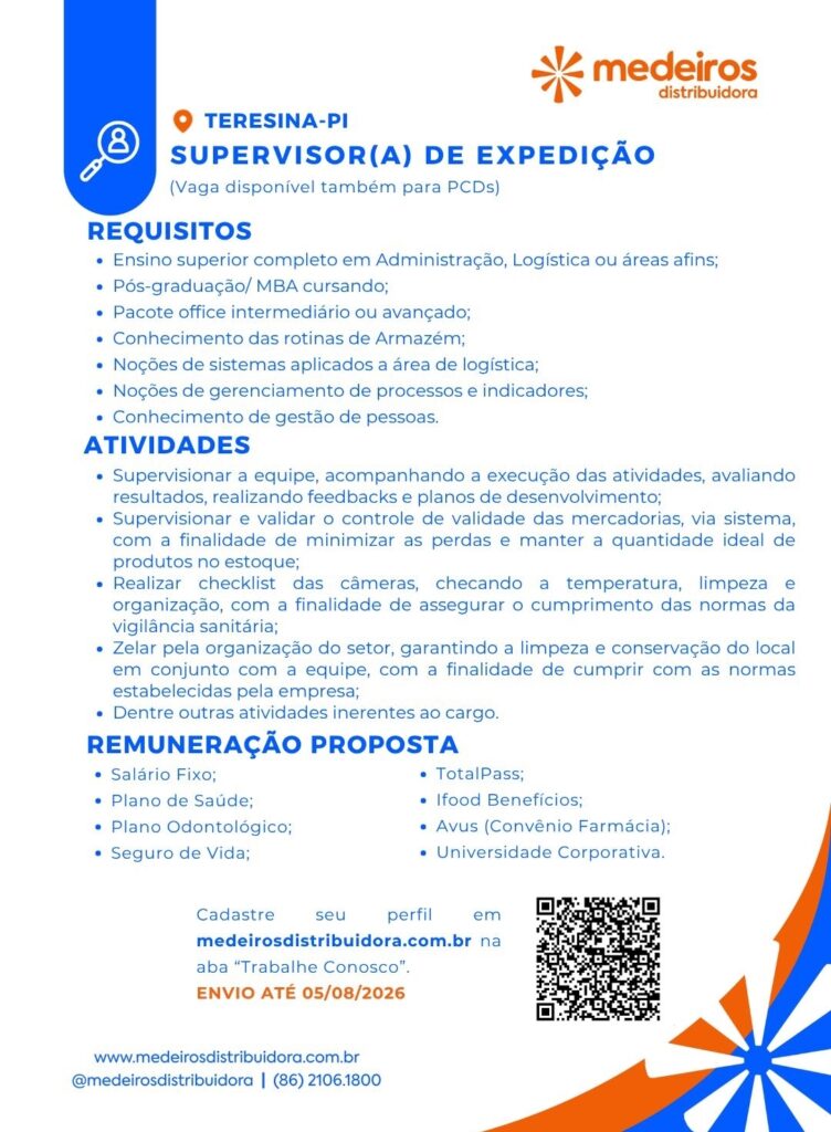 Vaga de emprego para Supervisor(a) de Expedição