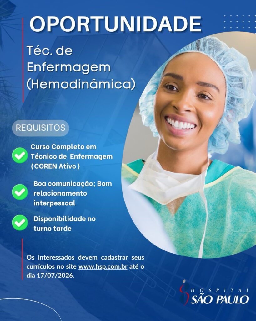 Vaga de emprego para Téc. de Enfermagem
