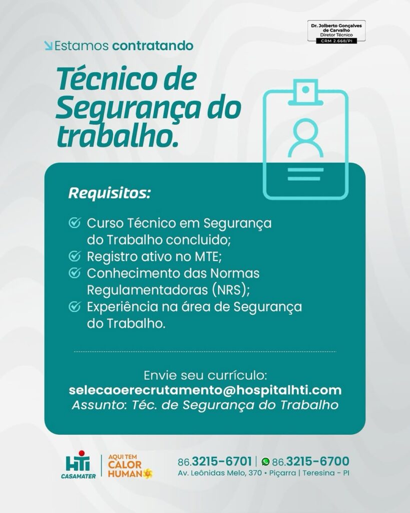 Vaga de emprego para Téc. de Segurança do Trabalho