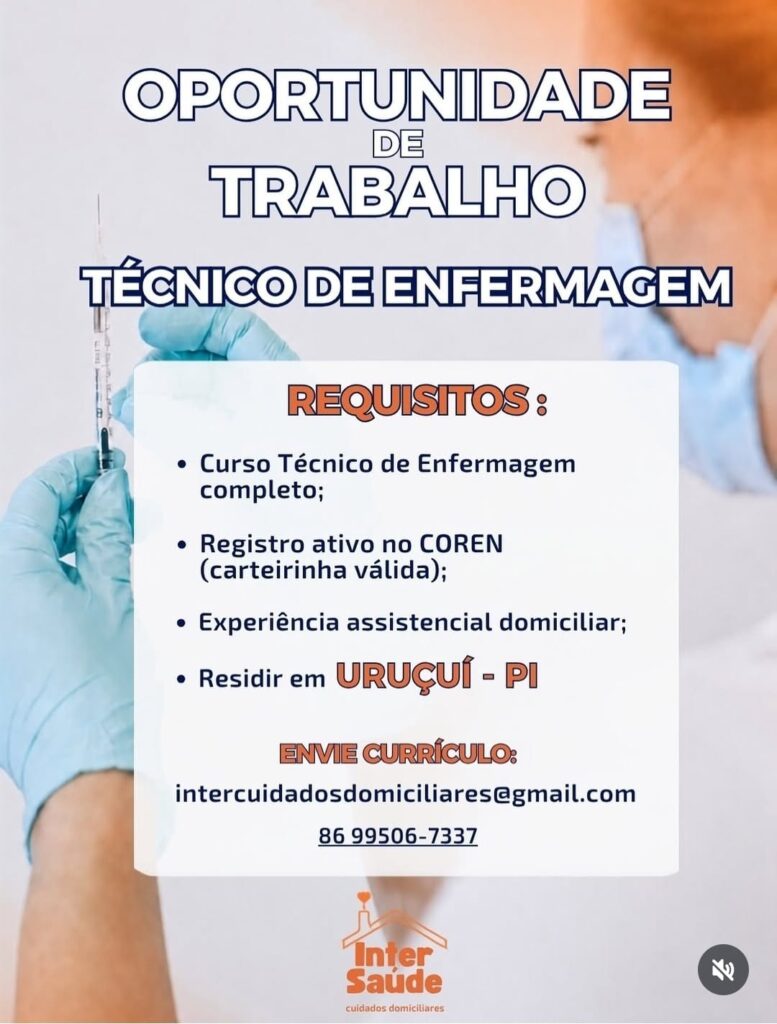 Vaga de emprego para Técnico de Enfermagem