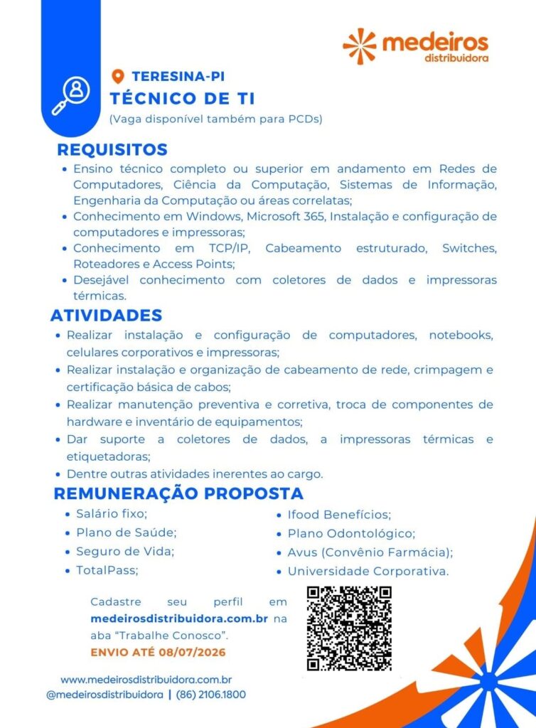 Vaga de emprego para Técnico de T.I