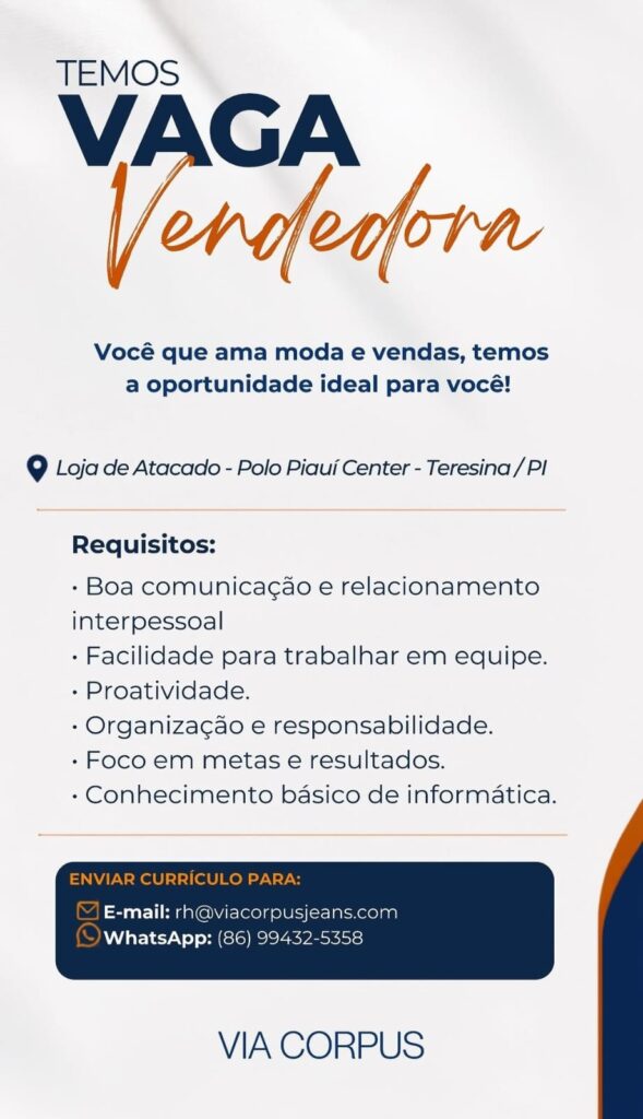 Vaga de emprego para Vendedora