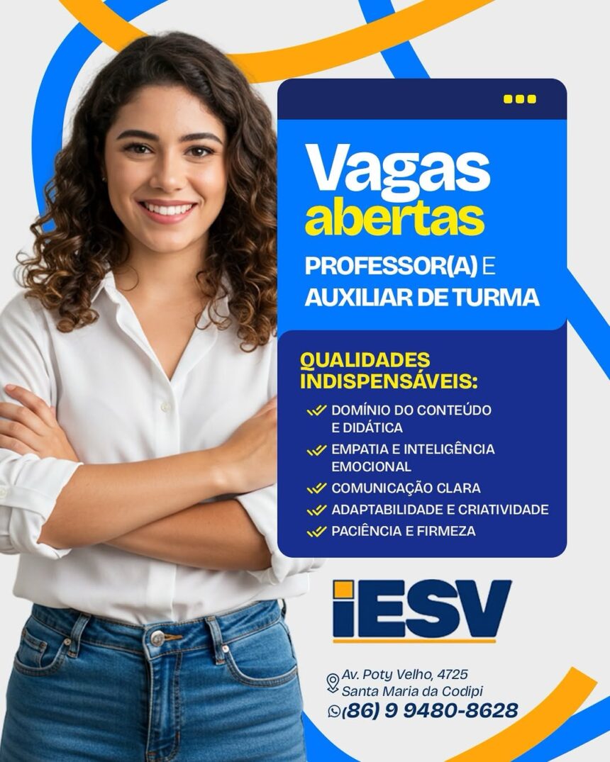 Vagas de emprego para Professor(a) e Auxiliar de Turma
