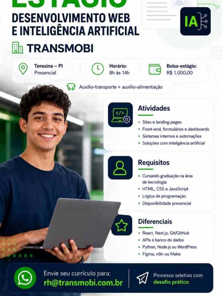 Vaga de Estágio para Desenvolvimento Web e Inteligência Artificial