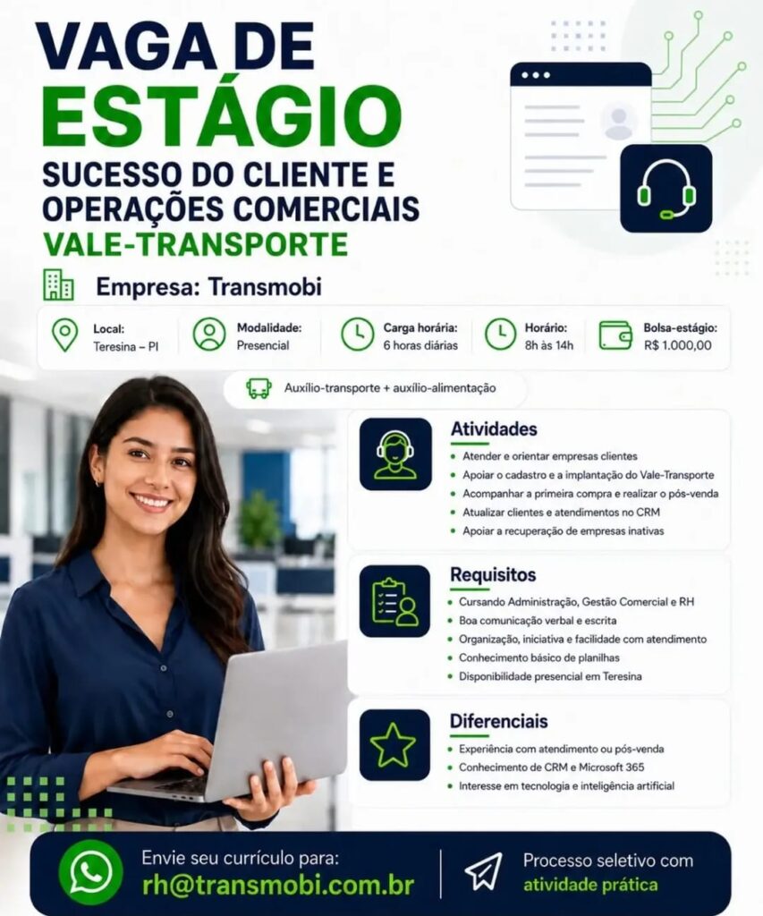 Vaga de Estágio para Sucesso do Cliente e Operações Comerciais