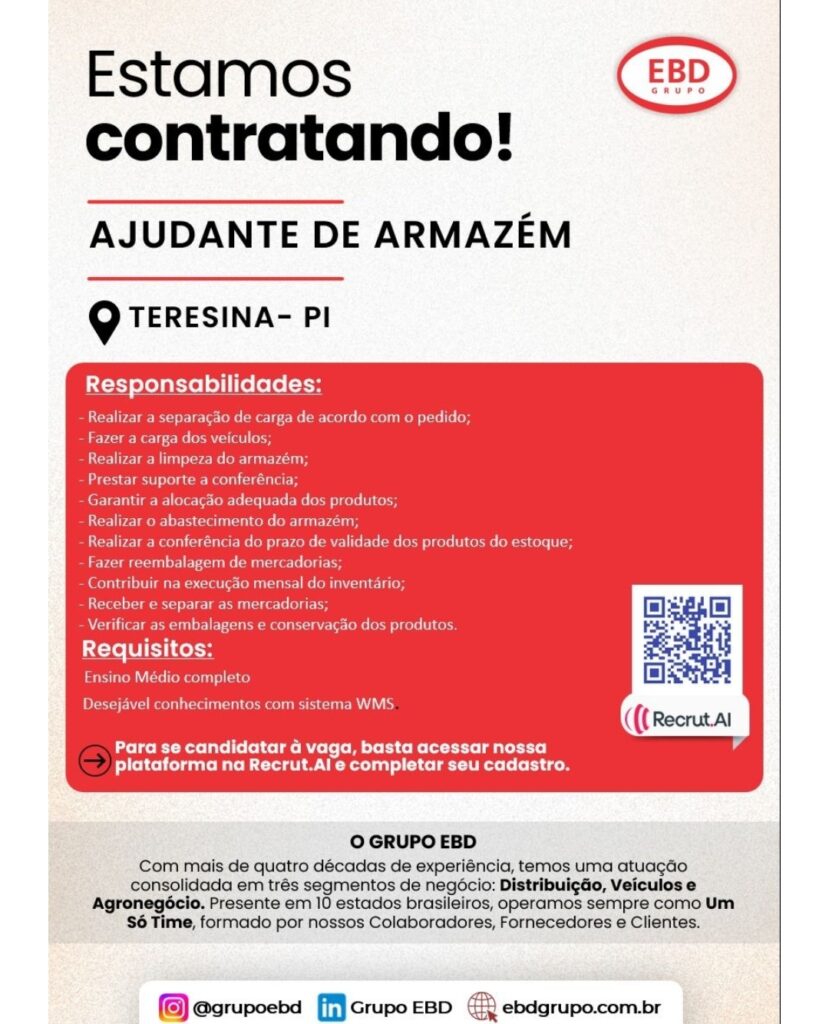 Vaga de emprego para Ajudante de Armazém