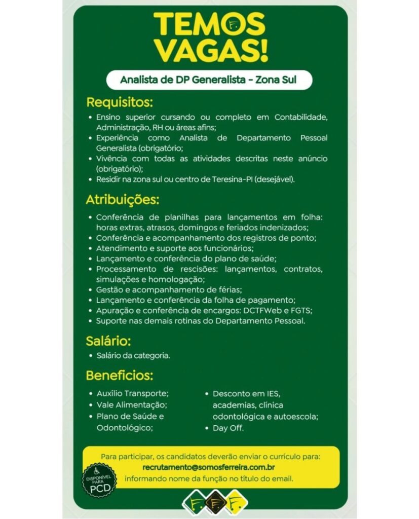 Vaga de emprego para Analista de DP Generalista